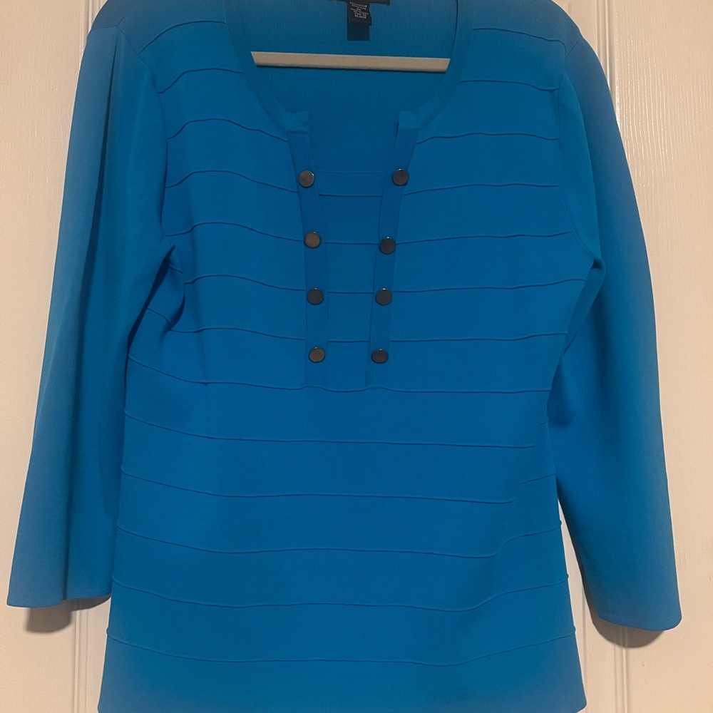 Cable & Gauge Vibrant Blue Blouse with Button Accents